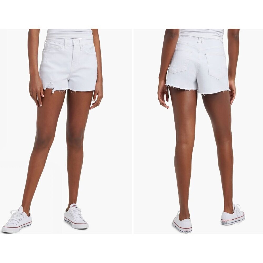 New Good American Size 10/30 Good '90s Ripped Raw Hem Denim Shorts White